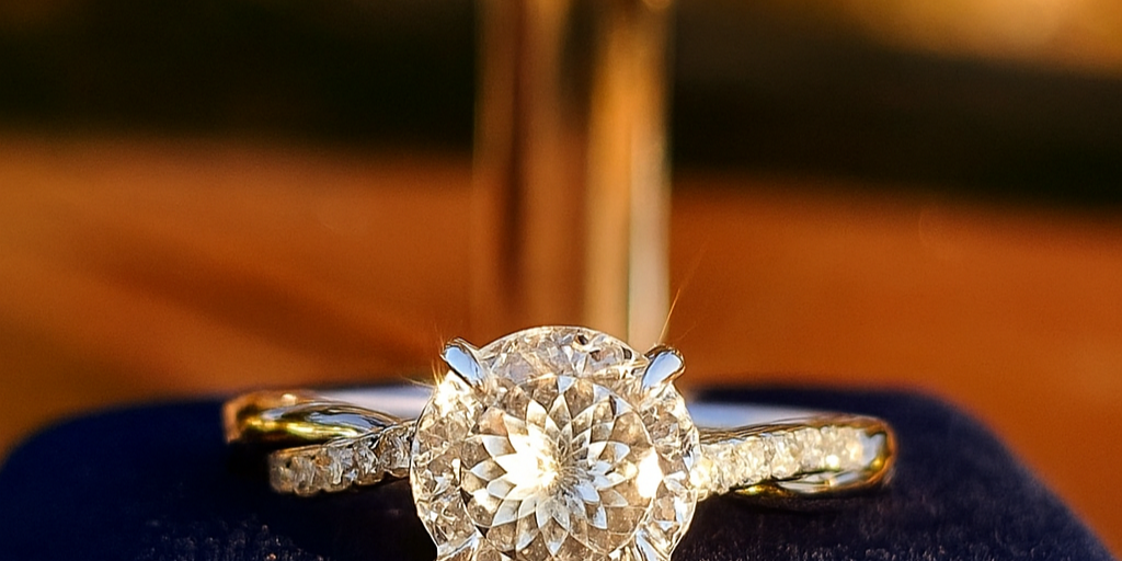 Portuguese cut moissanite ring with twisted shank