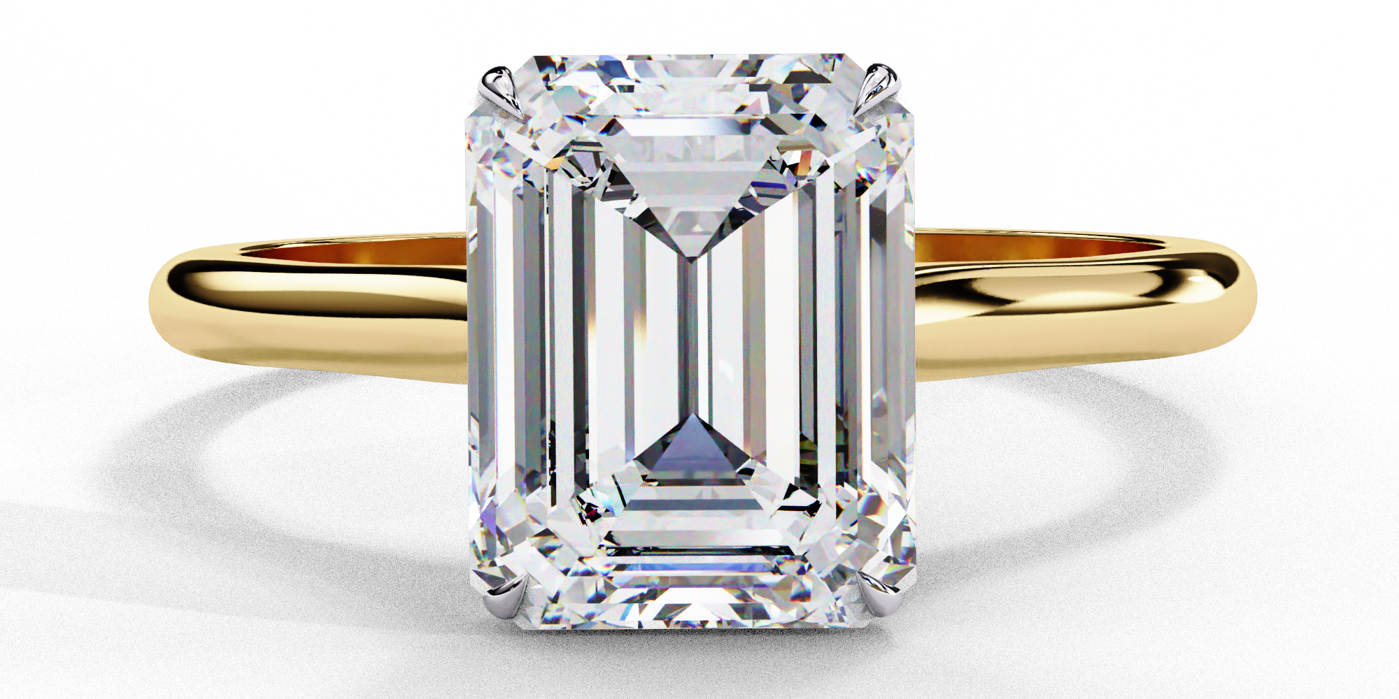 1 carat emerald cut lab grown diamond solitaire ring in yellow gold