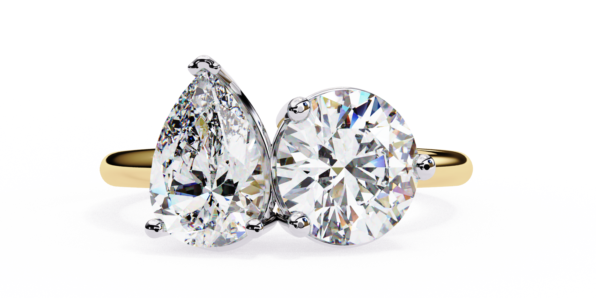 Toi et moi pear and round lab grown diamond ring in 14K gold