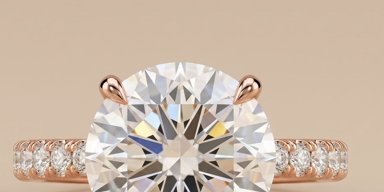 2 carat Portuguese cut moissanite solitaire ring in rose gold