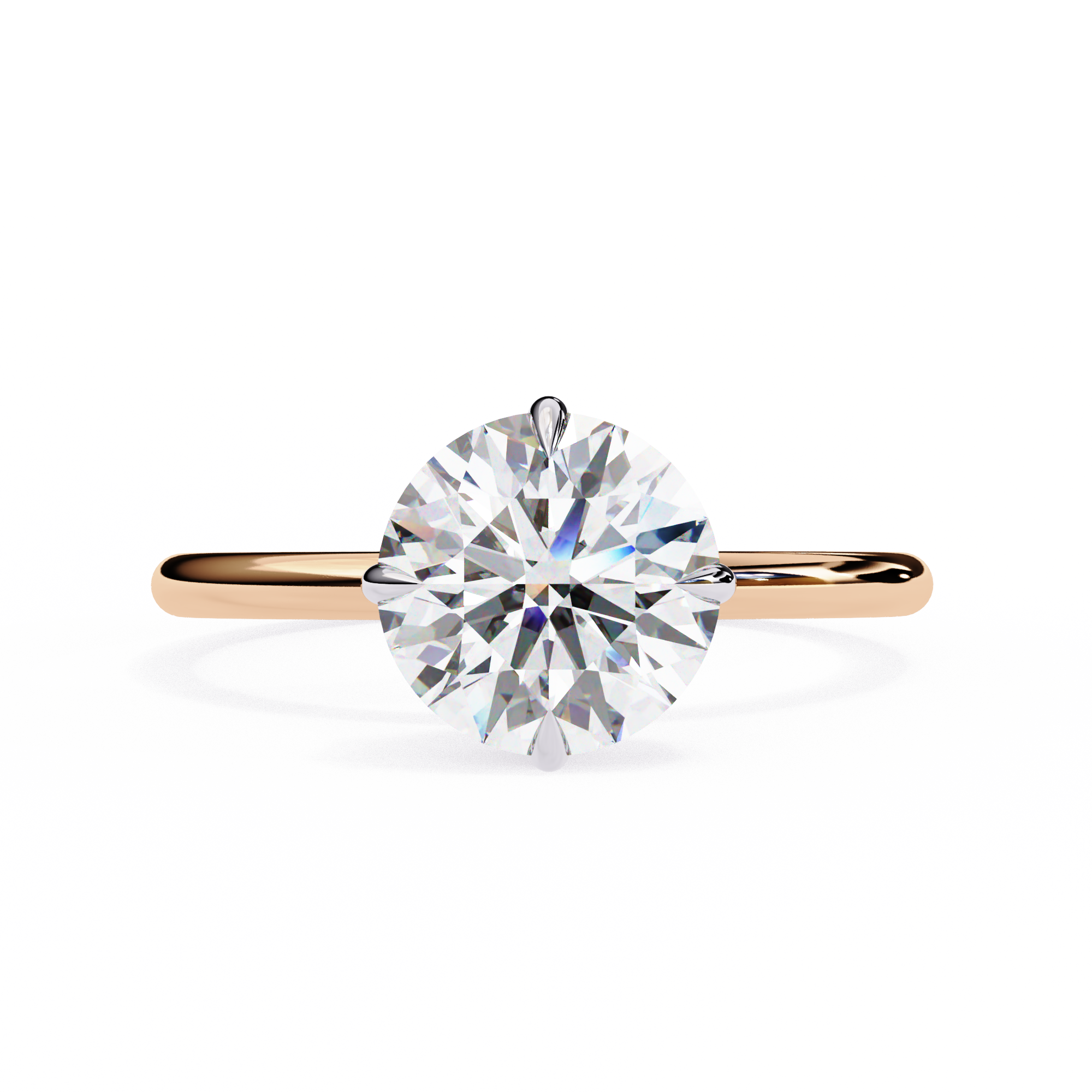 2 carat round lab grown diamond solitaire ring in gold, view 5