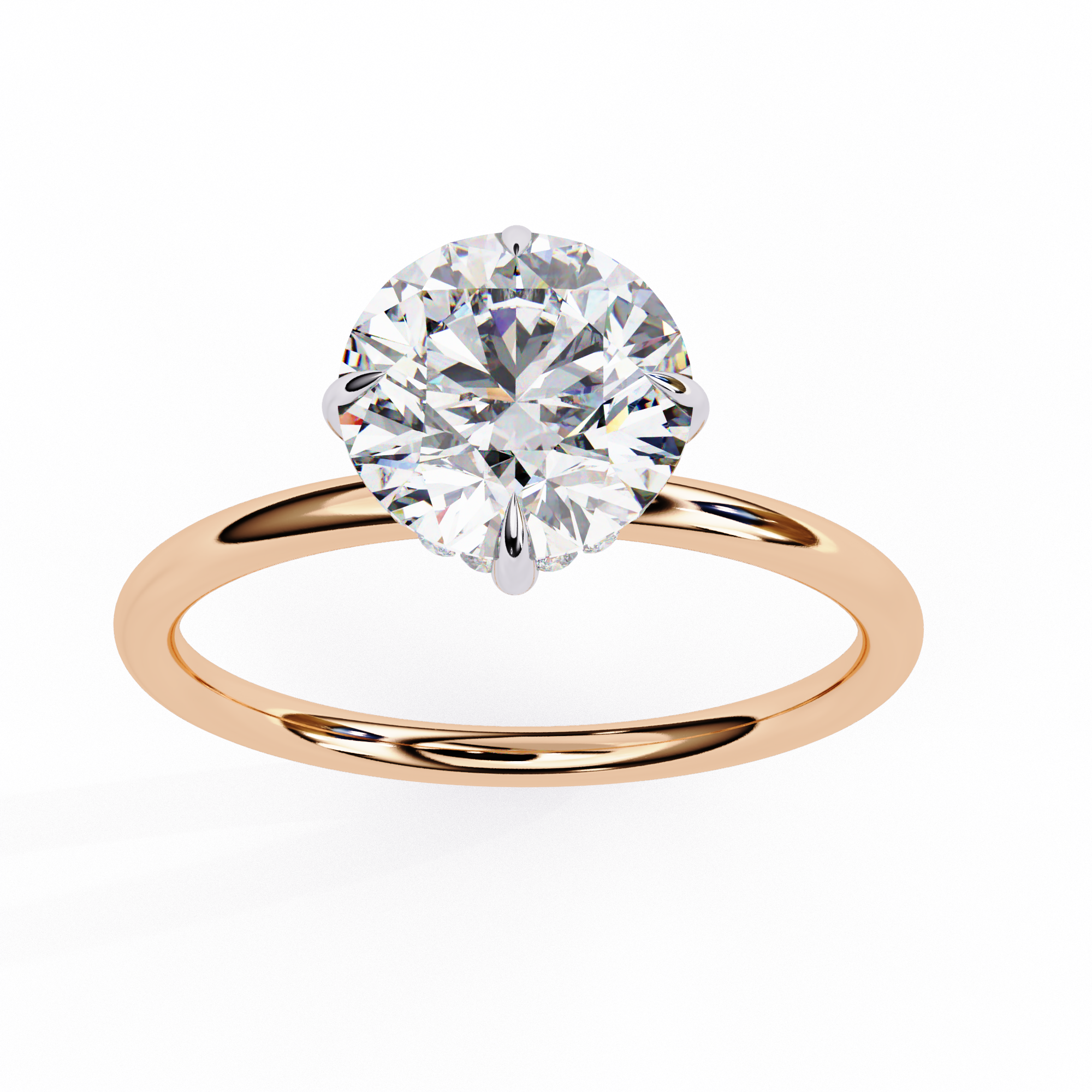 2 carat round lab grown diamond solitaire ring in gold, view 6
