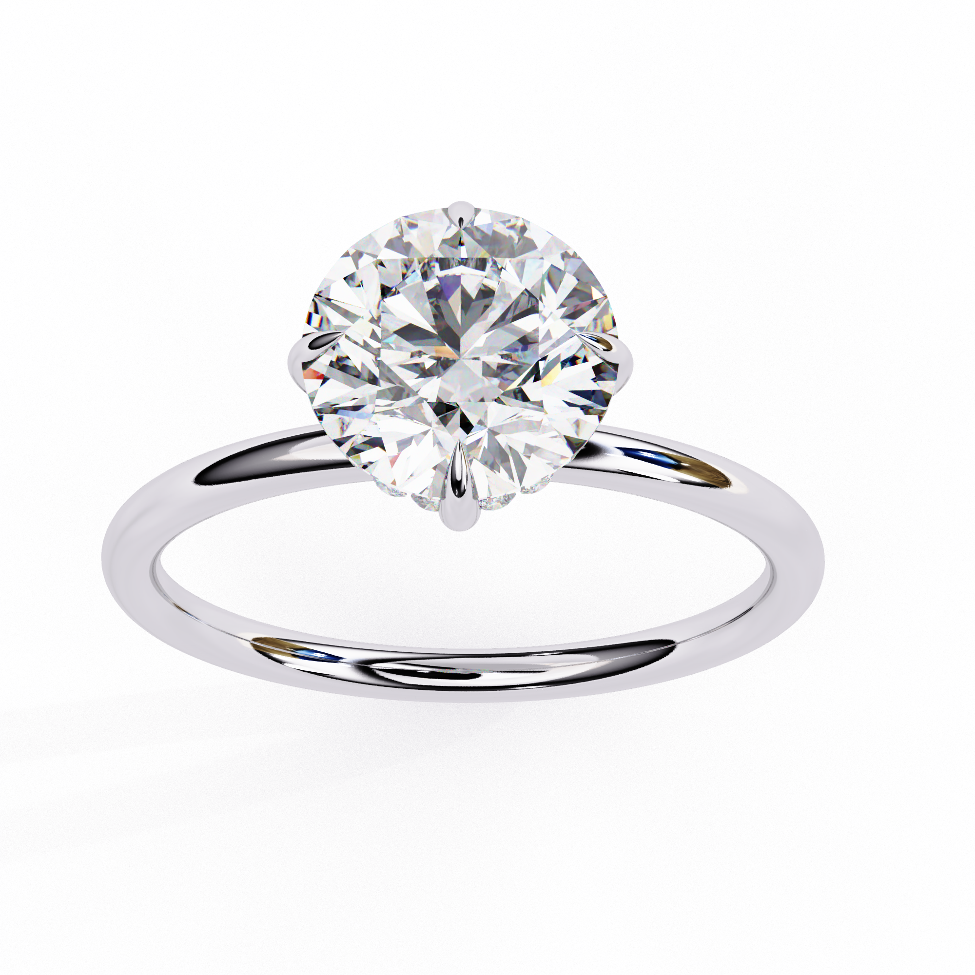 2 carat round lab grown diamond solitaire ring in gold, view 10
