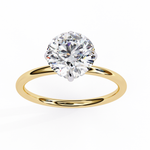 2 carat round lab grown diamond solitaire ring in gold, view 2