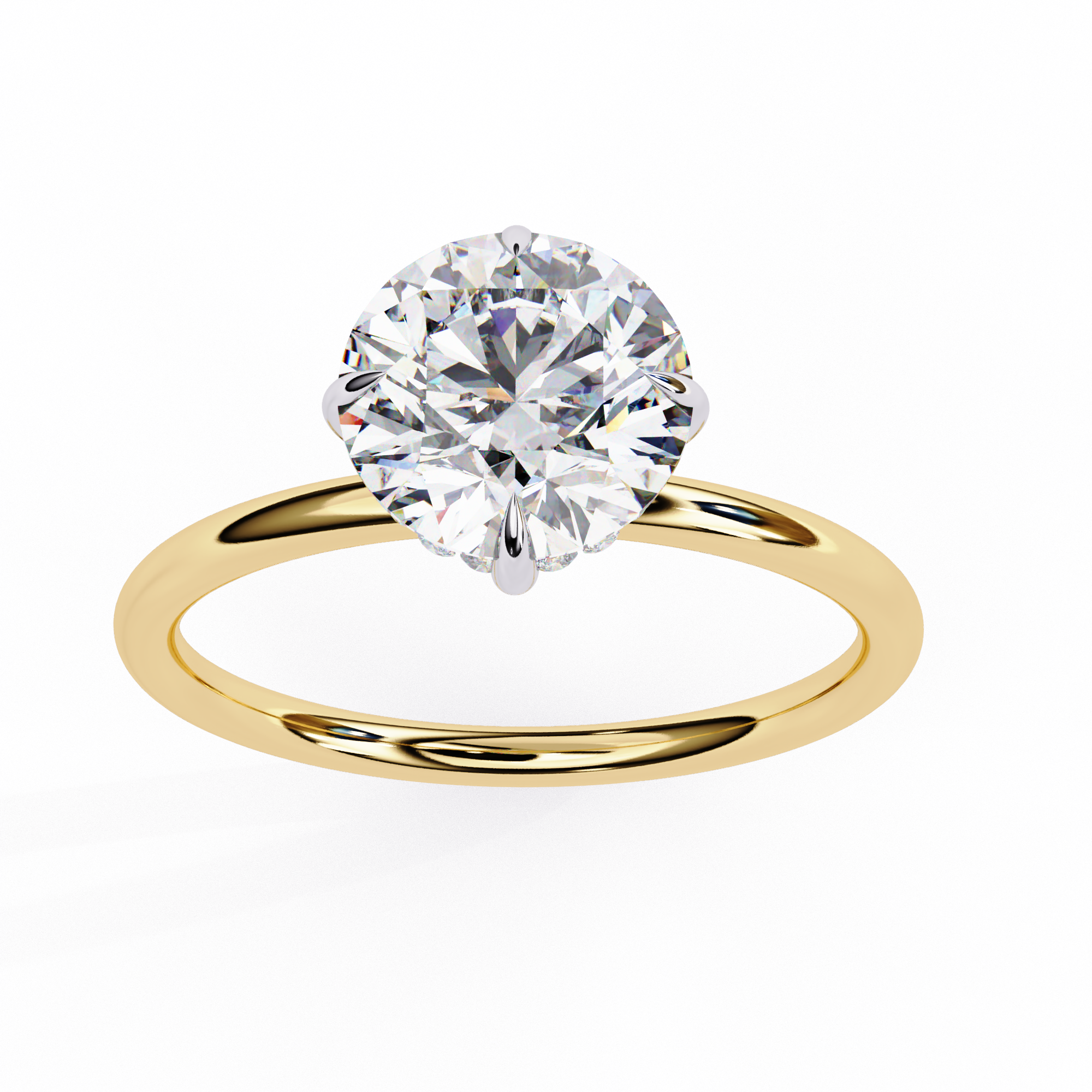 2 carat round lab grown diamond solitaire ring in gold, view 2