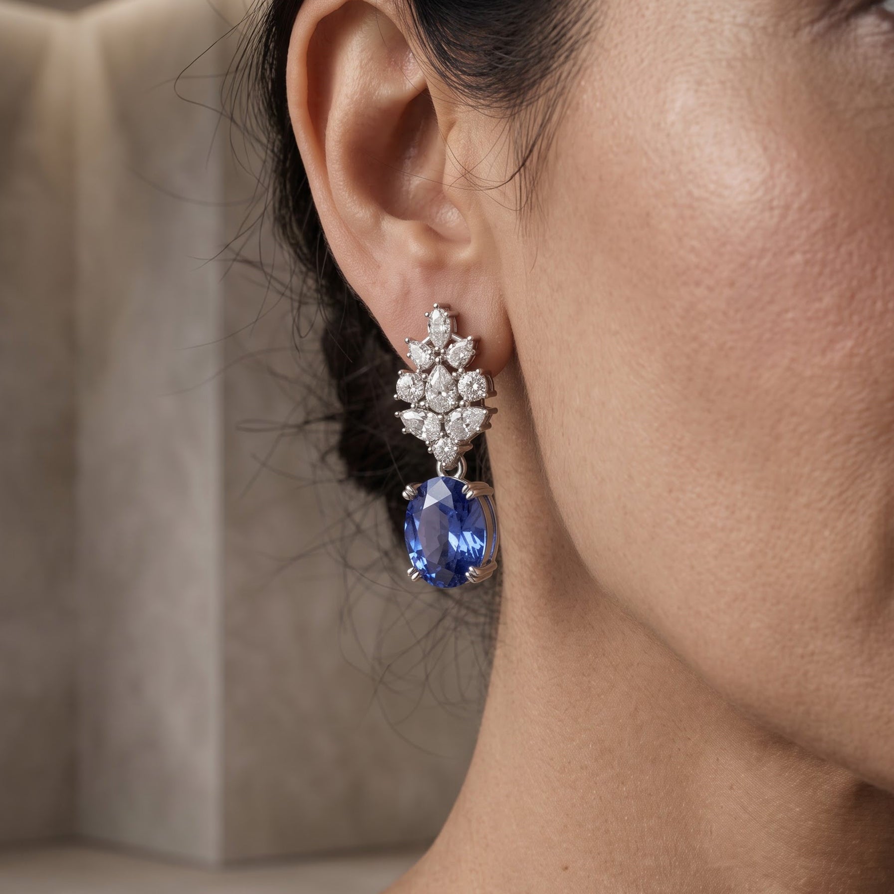 Blue Sapphire Ear-rings in 9K Gold/925 Silver |WOKE