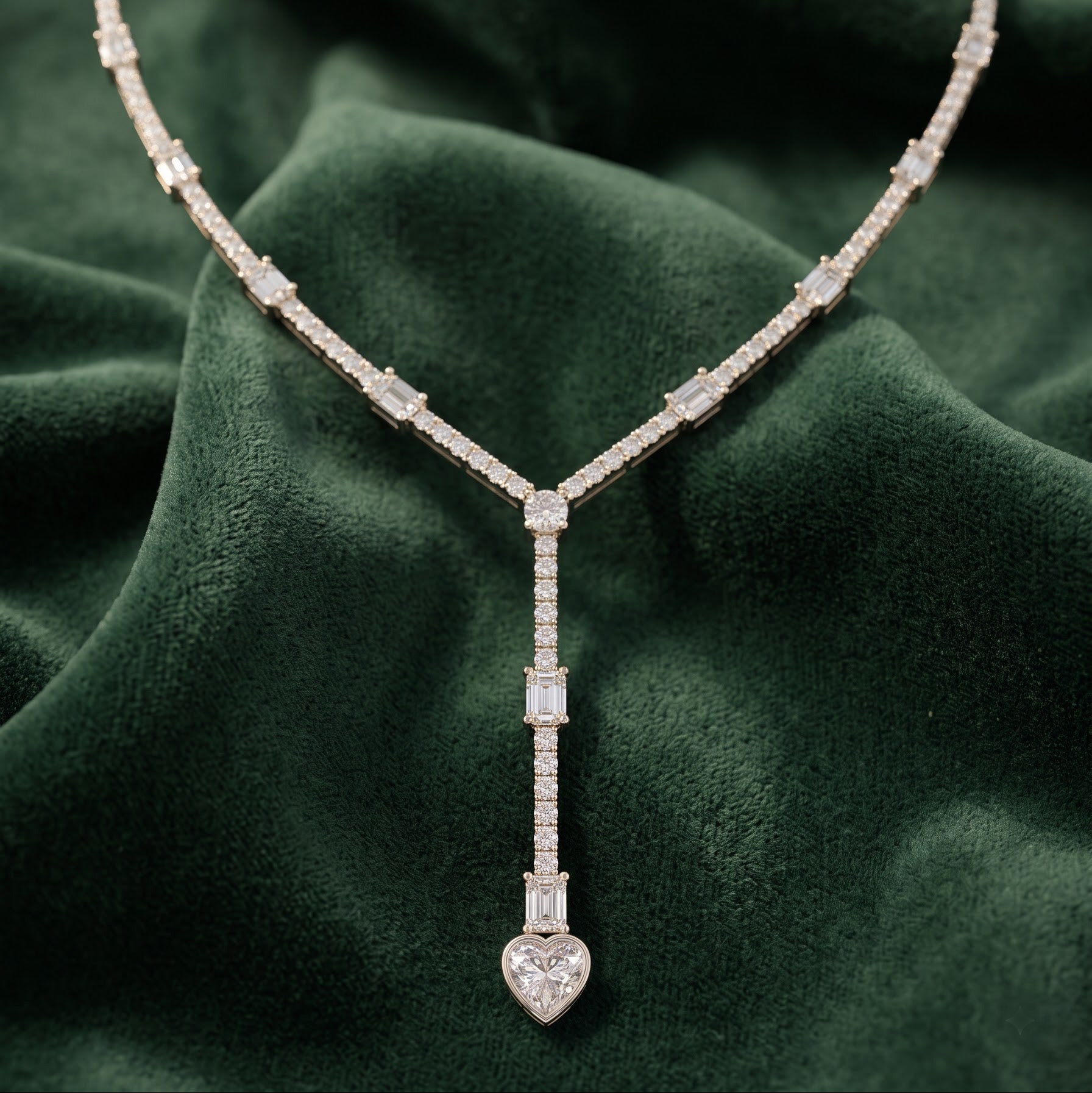 Round Heart Emerald & Oval Cut Lab Grown Diamond Necklace in 9K Gold/14K Gold |WOKE