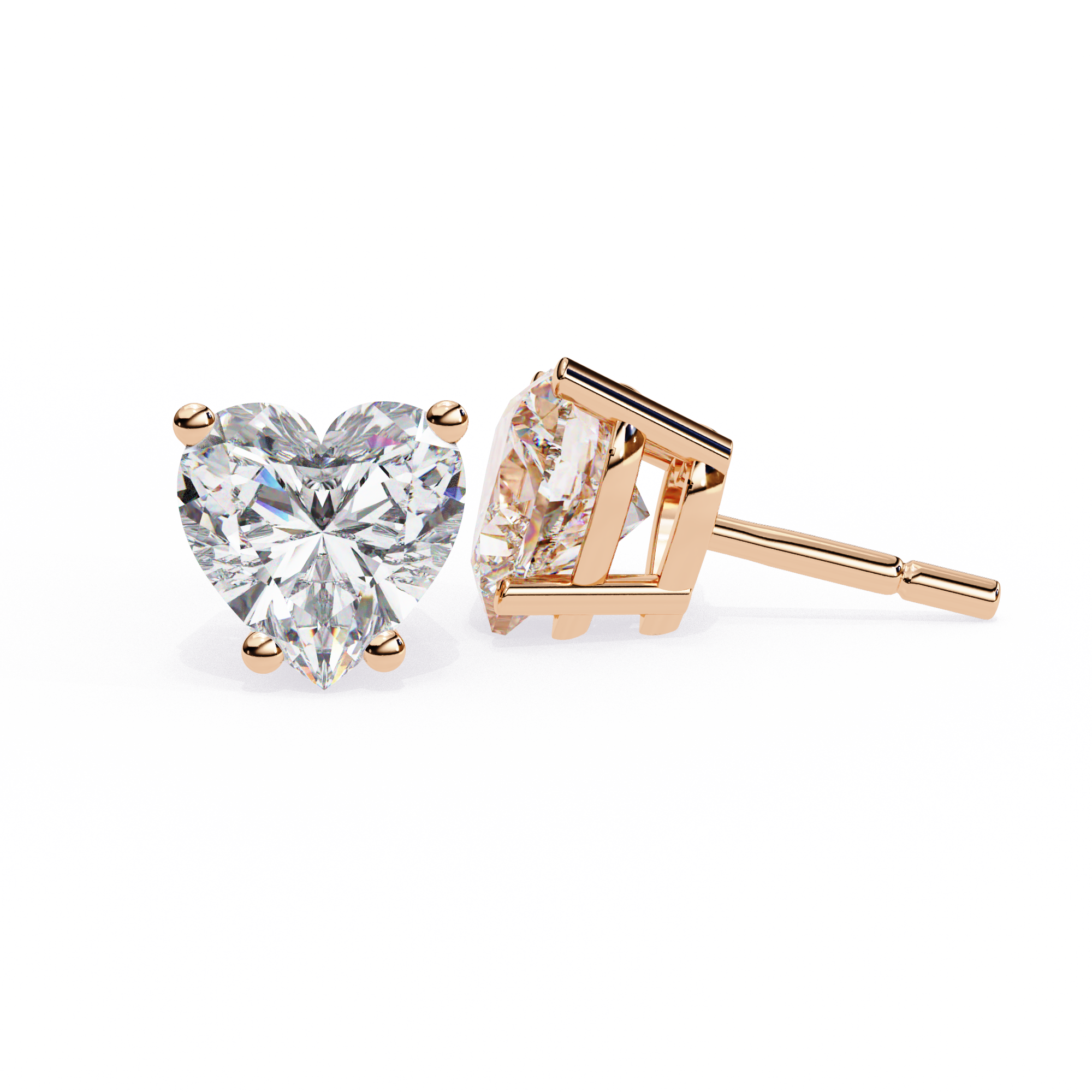 WOKE ™ 2.00 CARAT VVS-EF Heart cut Lab Grown Diamond Studs in 14/18k Gold