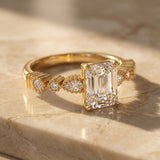 Emerald Cut Lab Grown Diamond Ring in 9K Gold/14K Gold |WOKE