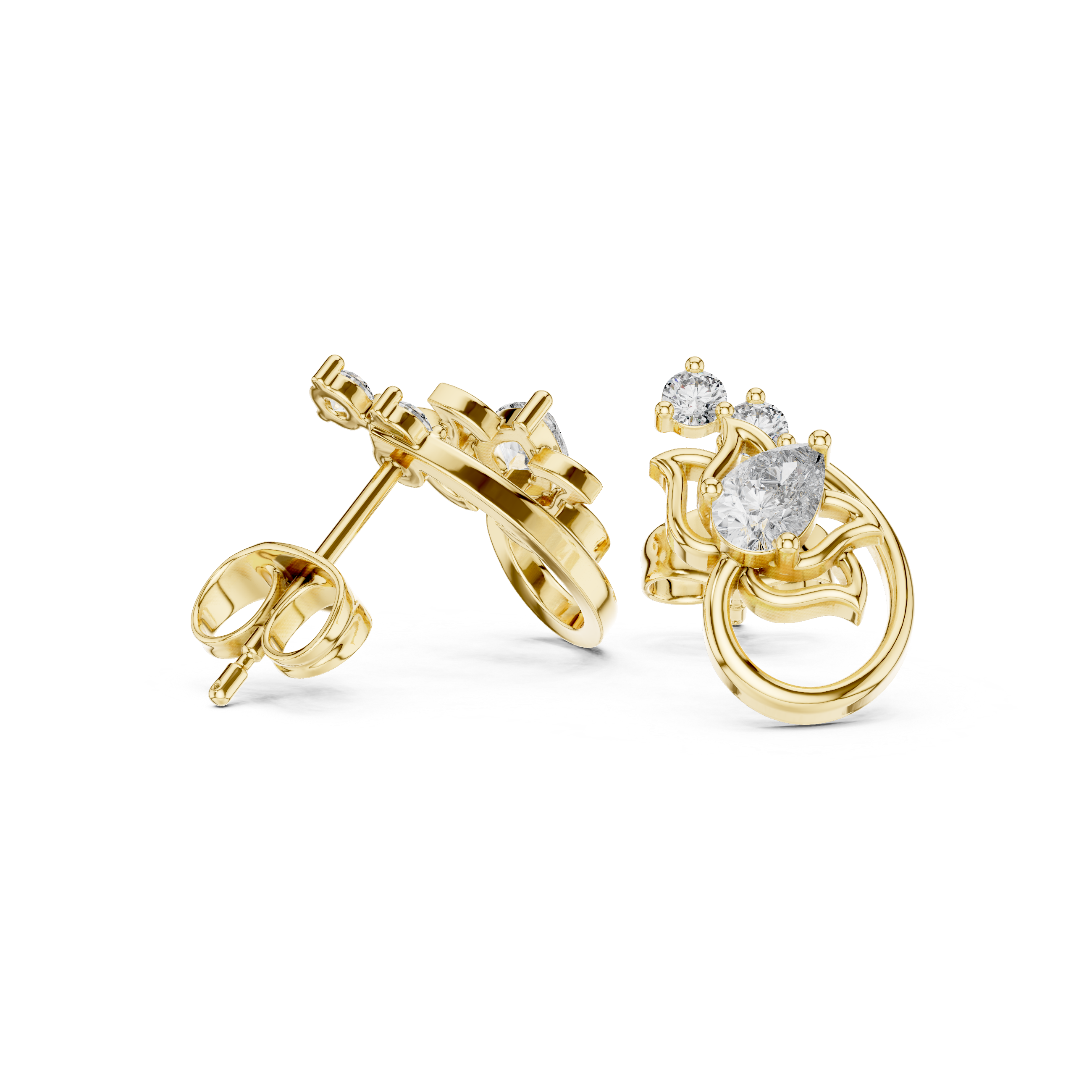0.14 CT Round and Pear Lab Grown Diamond Lotus studs |WOKE