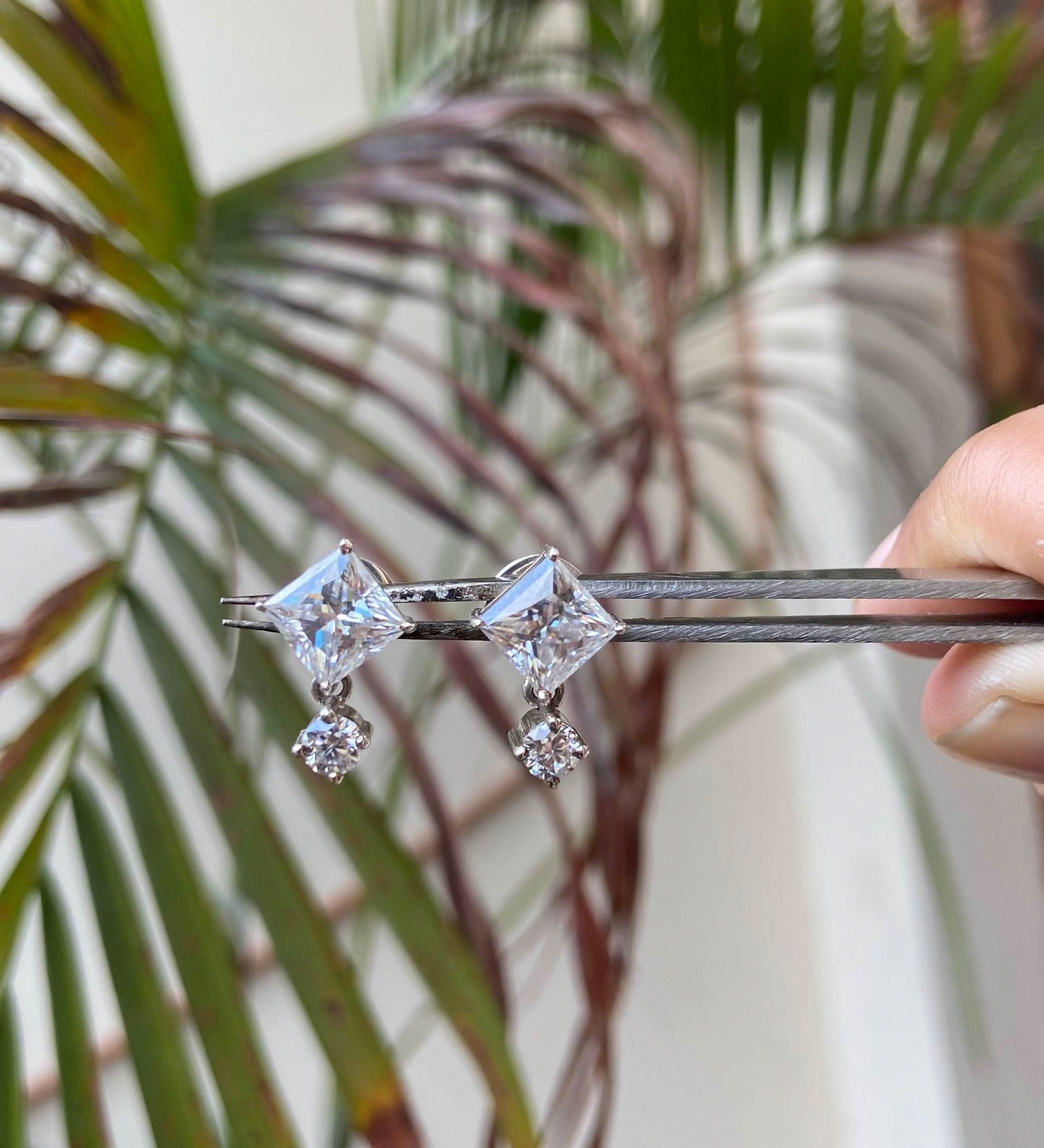 2 carat Moissanite ear studs with round drop| 925 sterling silver | GRA certified