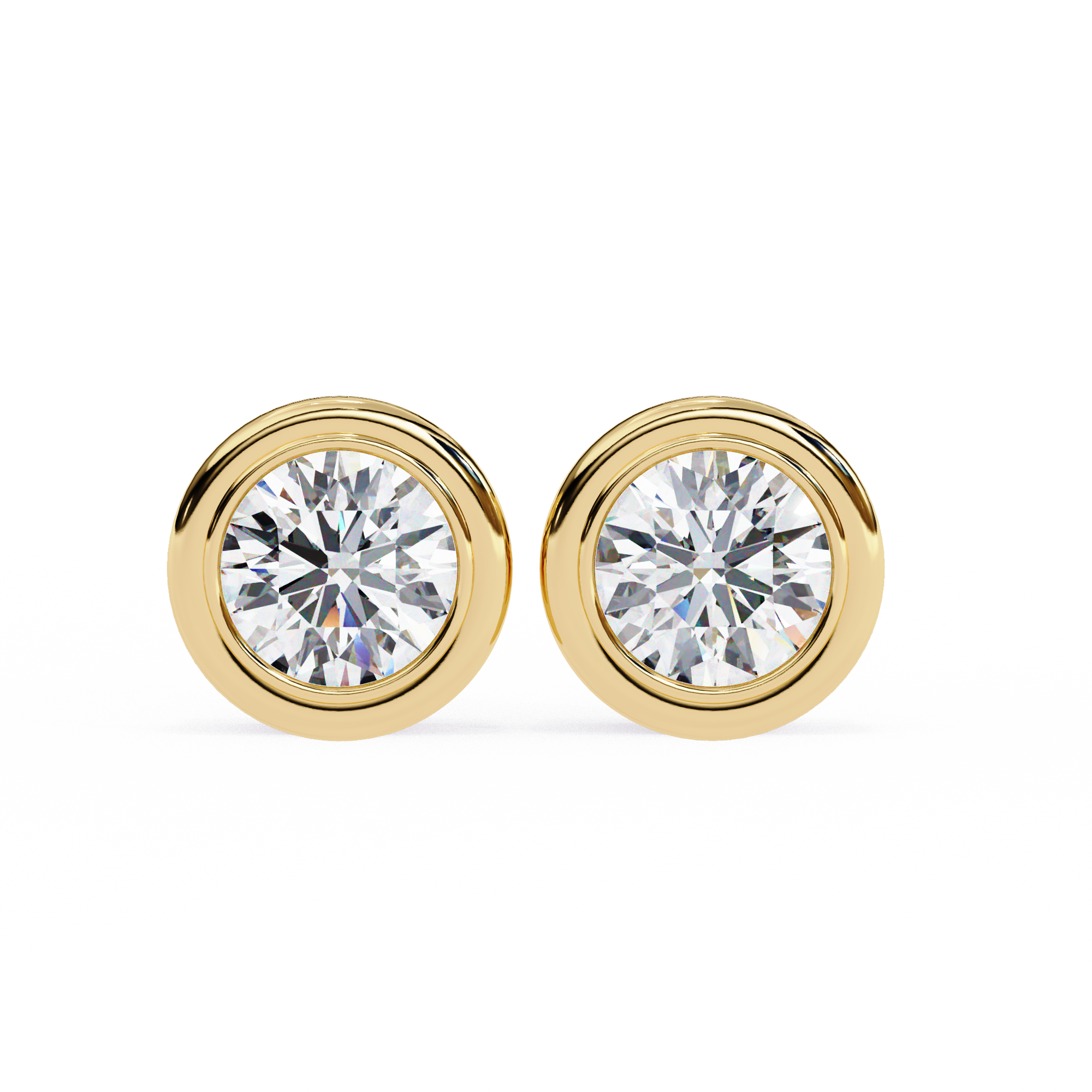 WOKE ™ 1.00 CARAT VVS-EF Bezel round cut Lab Grown Diamond Studs in 14/18k Gold