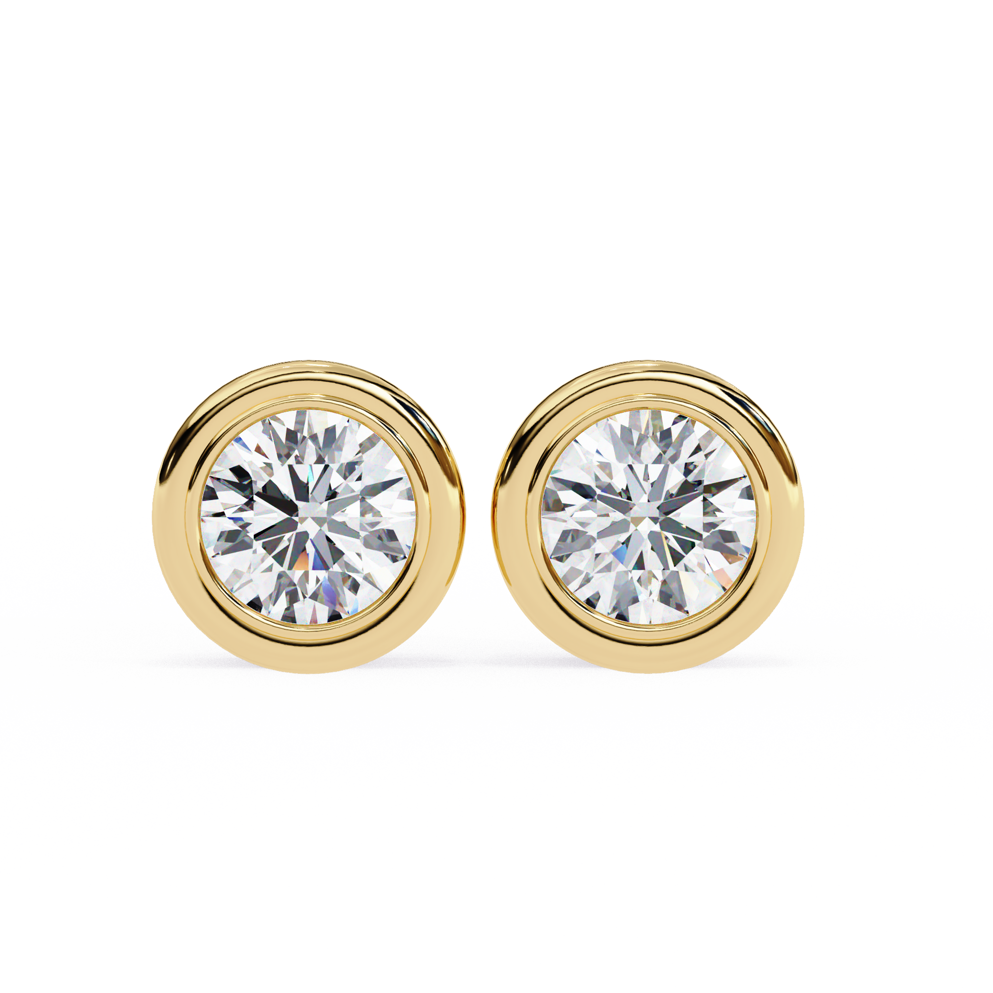 WOKE ™ 1.00 CARAT VVS-EF Bezel round cut Lab Grown Diamond Studs in 14/18k Gold