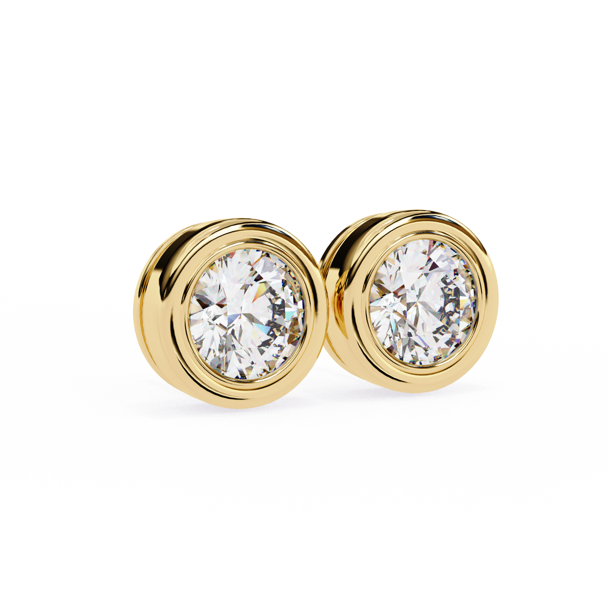 WOKE ™ 1.00 CARAT VVS-EF Bezel round cut Lab Grown Diamond Studs in 14/18k Gold