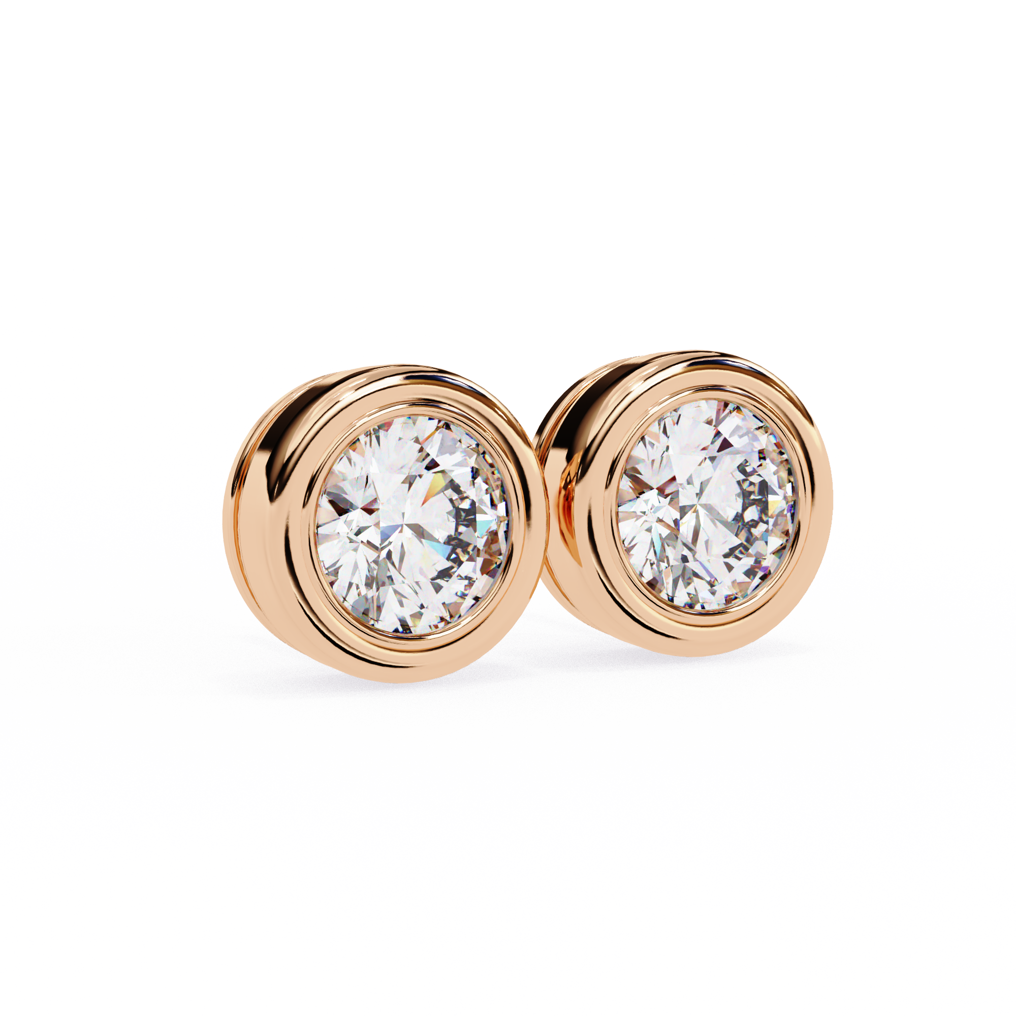 WOKE ™ 1.00 CARAT VVS-EF Bezel round cut Lab Grown Diamond Studs in 14/18k Gold