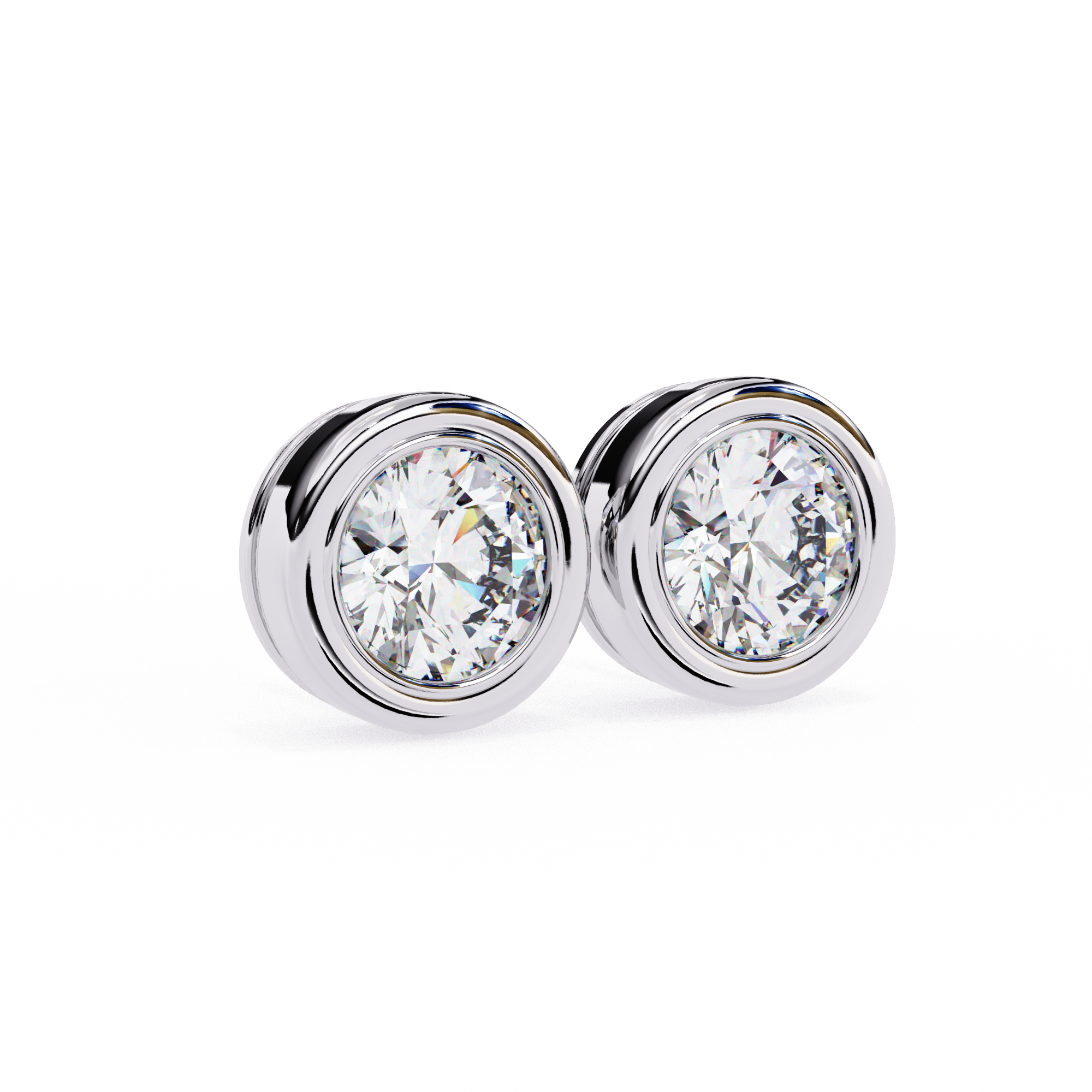 WOKE ™ 1.00 CARAT VVS-EF Bezel round cut Lab Grown Diamond Studs in 14/18k Gold