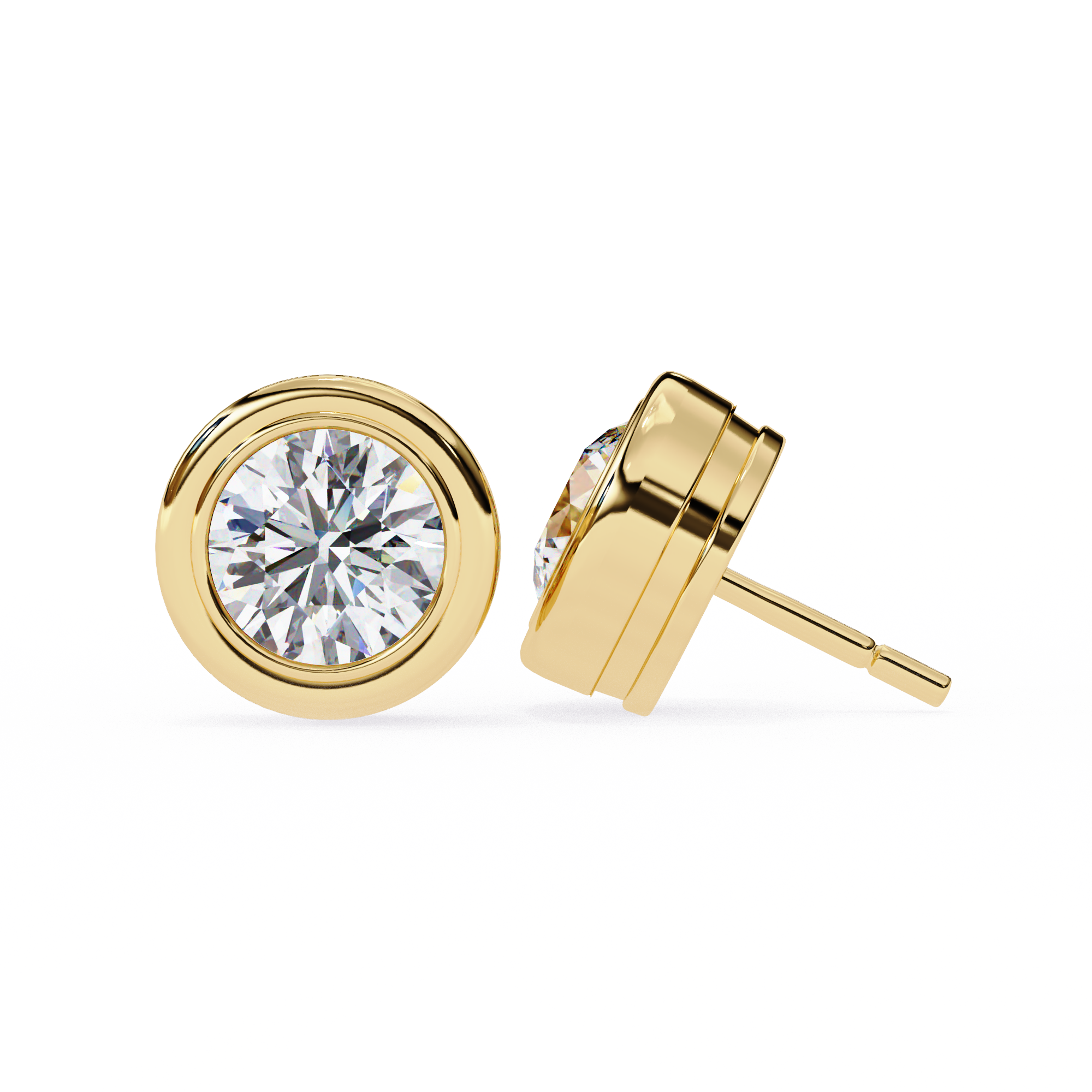 WOKE ™ 1.00 CARAT VVS-EF Bezel round cut Lab Grown Diamond Studs in 14/18k Gold