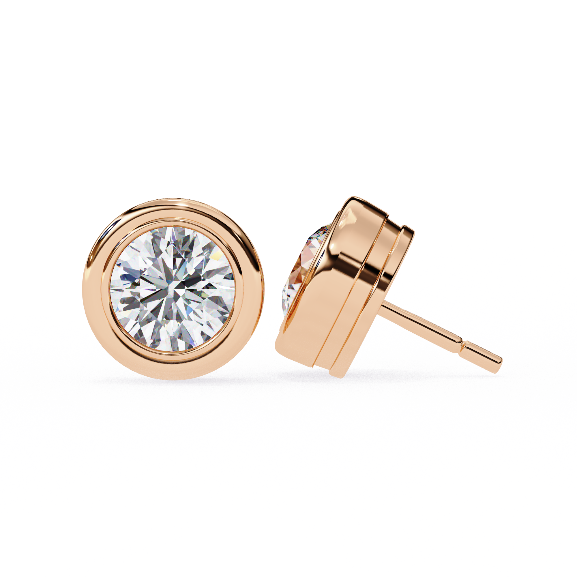 WOKE ™ 1.00 CARAT VVS-EF Bezel round cut Lab Grown Diamond Studs in 14/18k Gold