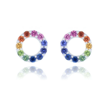 Rainbow Sapphire Oval Diamond Floral Studs | WOKE