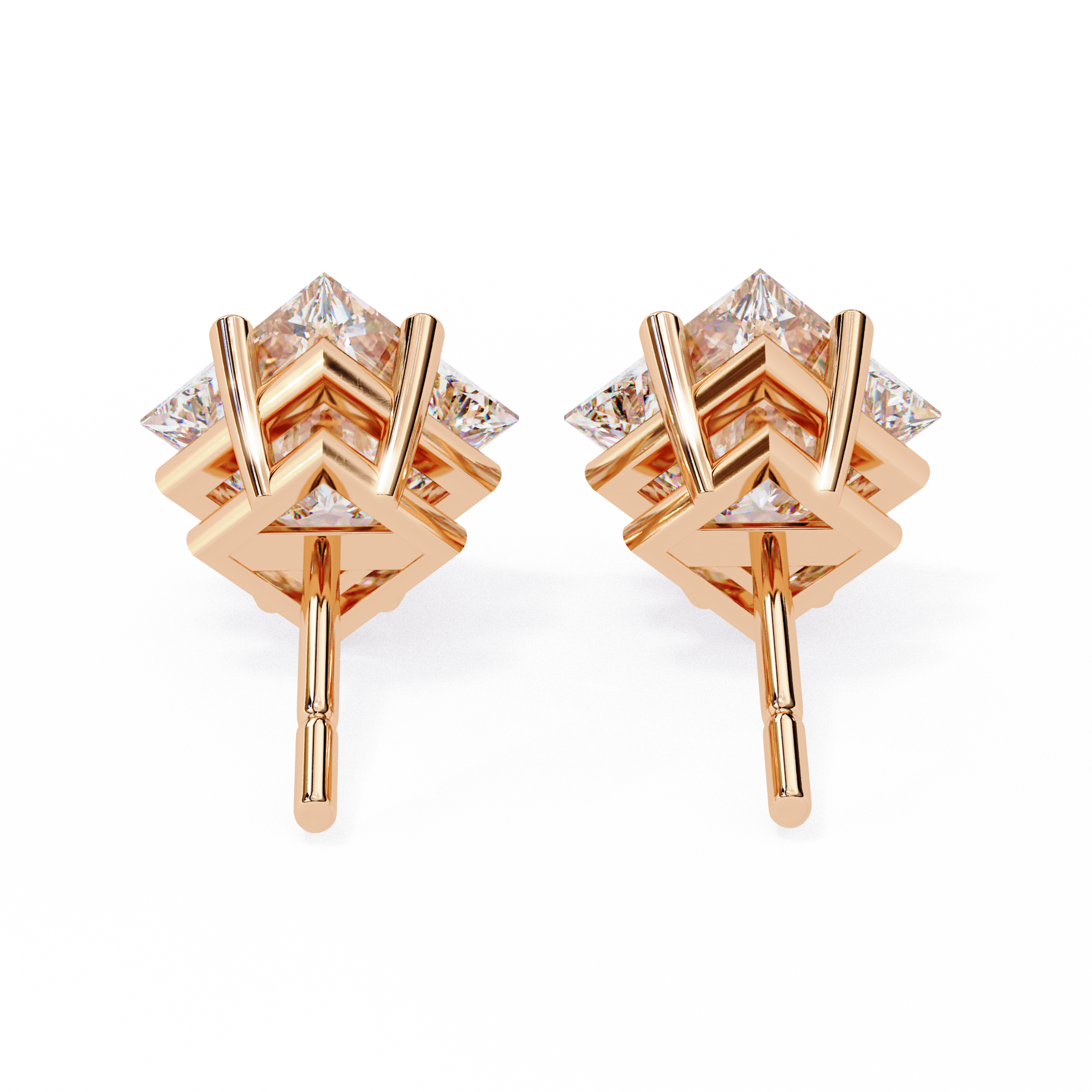 WOKE ™ 2.05 CARAT VVS-EF PRINCESS CUT Lab Grown Diamond STUDS in 14/18k Gold| WOKE