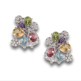 Rainbow Sapphire Oval Diamond Floral Studs | WOKE