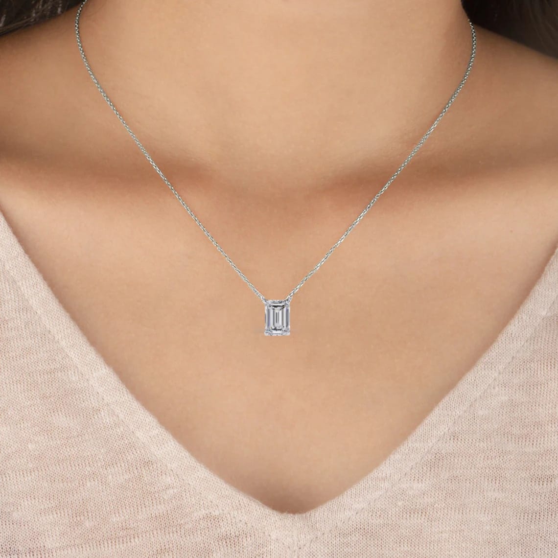 WOKE ™ VVS-F Lab Grown Diamond 1.50 Carat Emerald cut pendant Without Chain