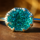 Antique 1.5 CT Portuguese Cut Cyan Blue Moissanite Engagement Ring, Solitaire Ring| WOKE