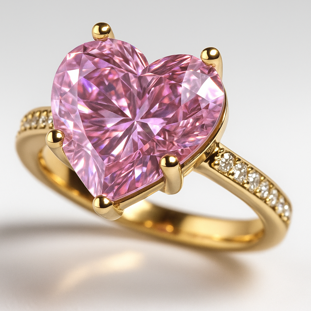 6CT Fancy Vivid Pink Heart moissanite Ring | WOKE
