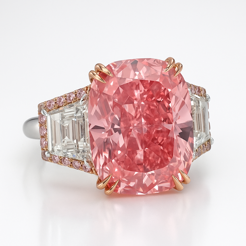 4CT Magnificent Fancy Vivid Pink moissanite Ring
