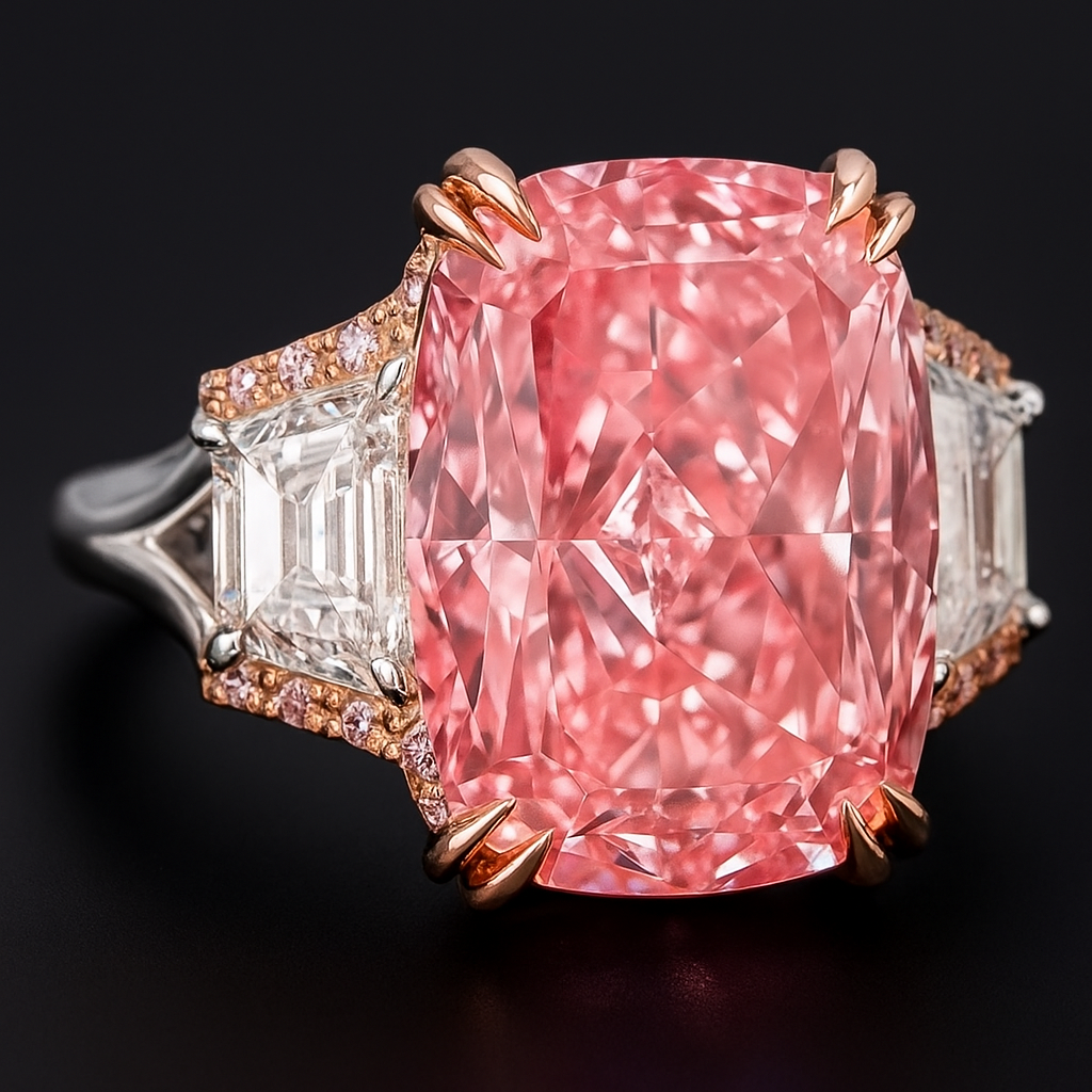 4CT Magnificent Fancy Vivid Pink moissanite Ring