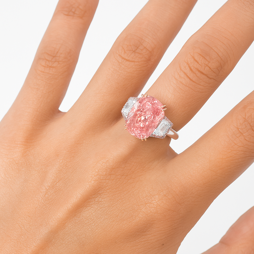 4CT Magnificent Fancy Vivid Pink moissanite Ring