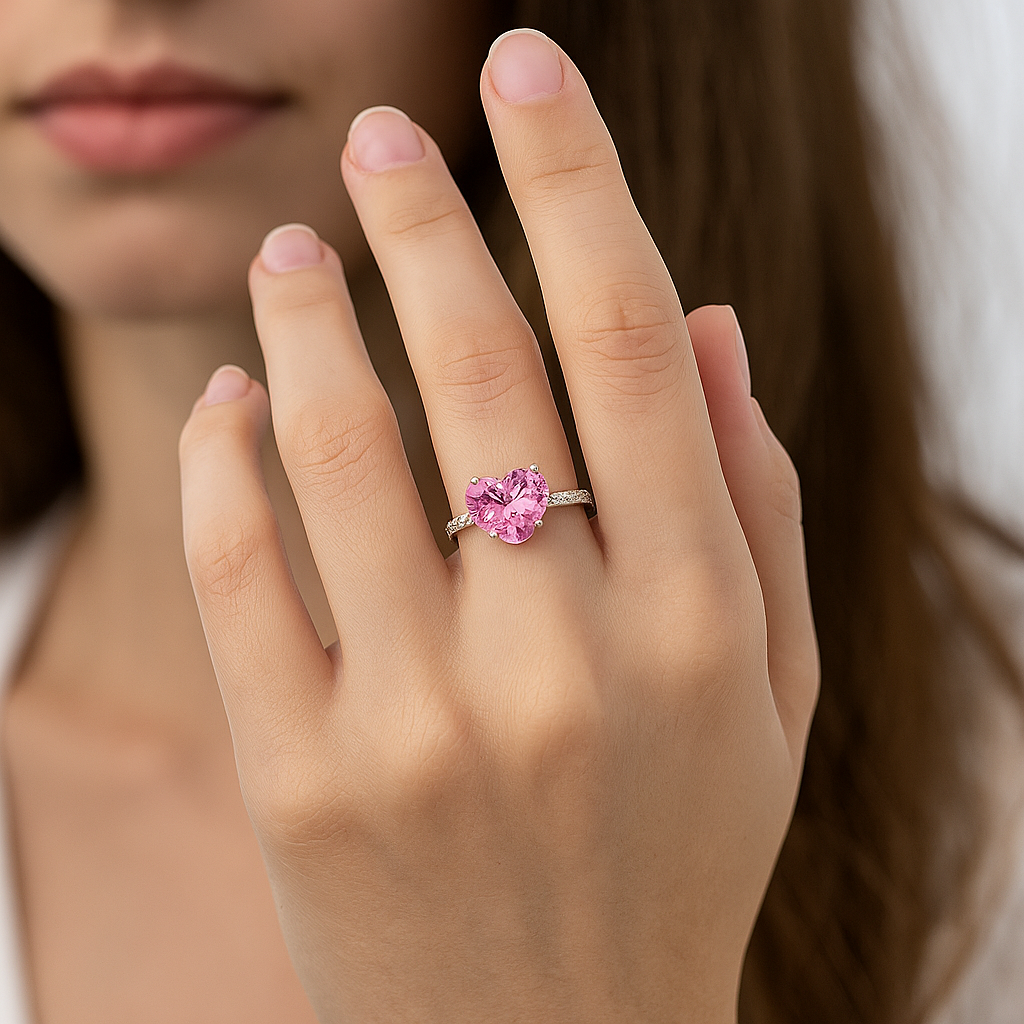 6CT Fancy Vivid Pink Heart moissanite Ring