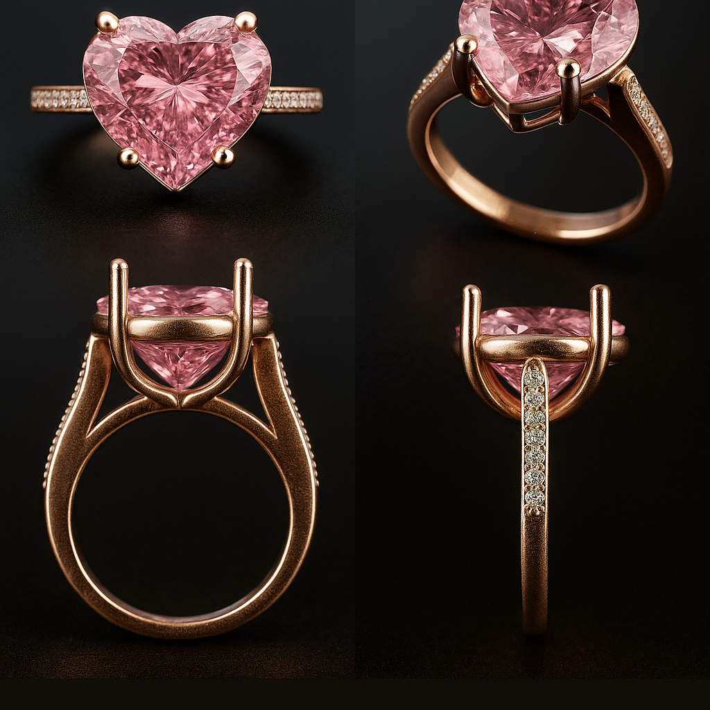6CT Fancy Vivid Pink Heart moissanite Ring | WOKE
