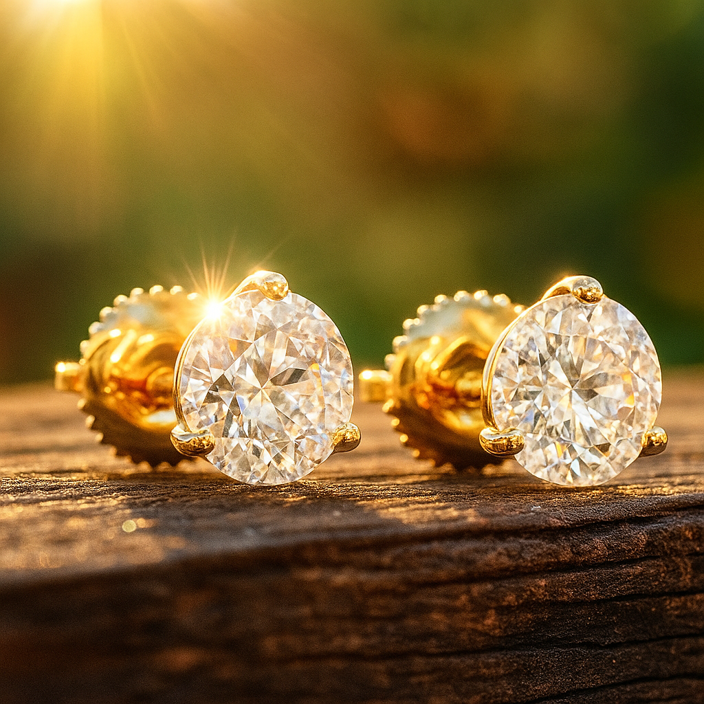 1 carat Portugese cut Moissanite ear studs | 925 sterling silver