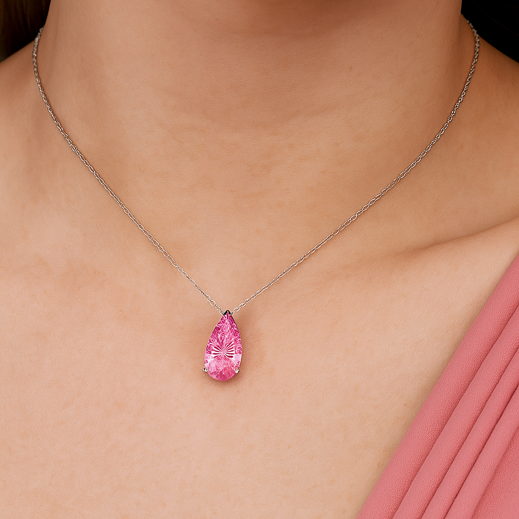 Pear Pink Moissanite Hand Set pendant| 925 silver/gold