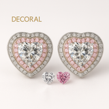 Heart pink with dual moissanite sides studs | 925 silver