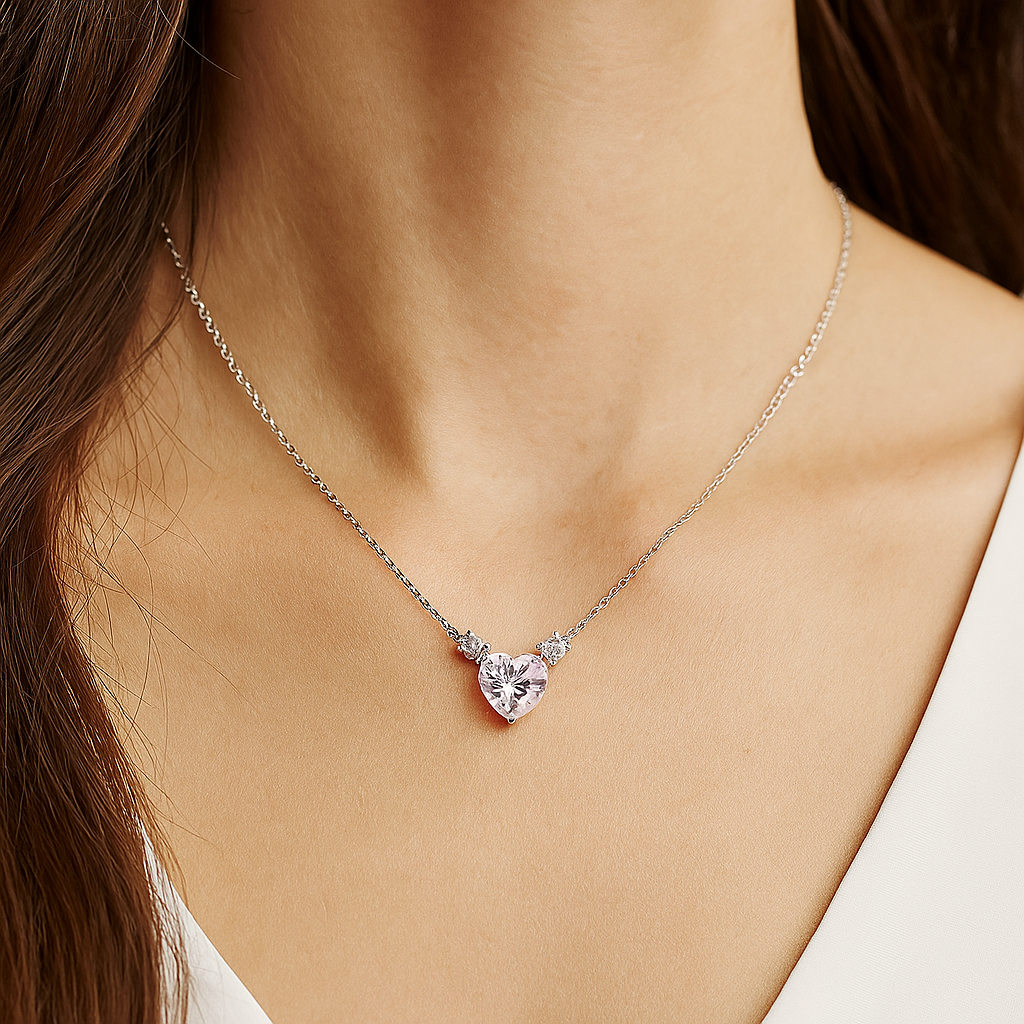 Heart pink moissanite pendant on silver | 925 silver