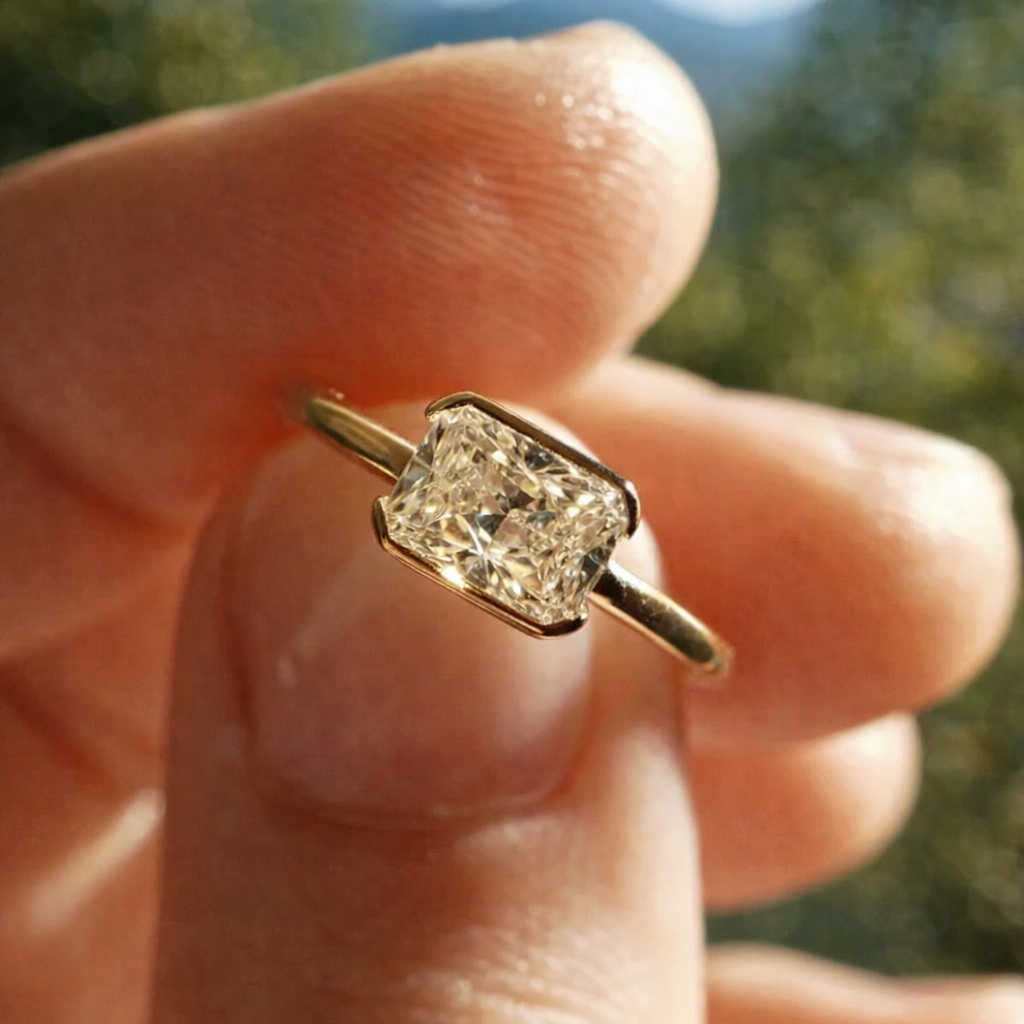 3 CT East West Radiant cut Mossonite Ring  | WOKE
