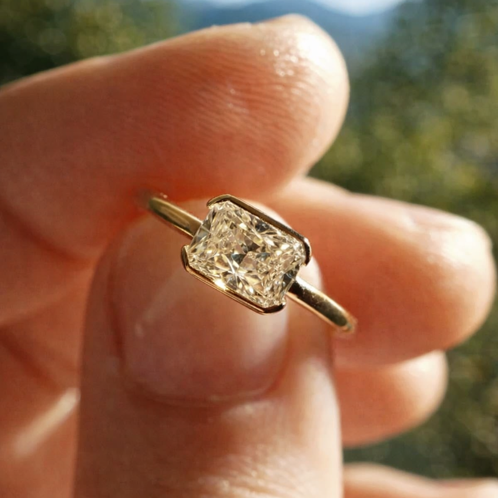 East West 3 CT Radiant cut moissanite ring | WOKE