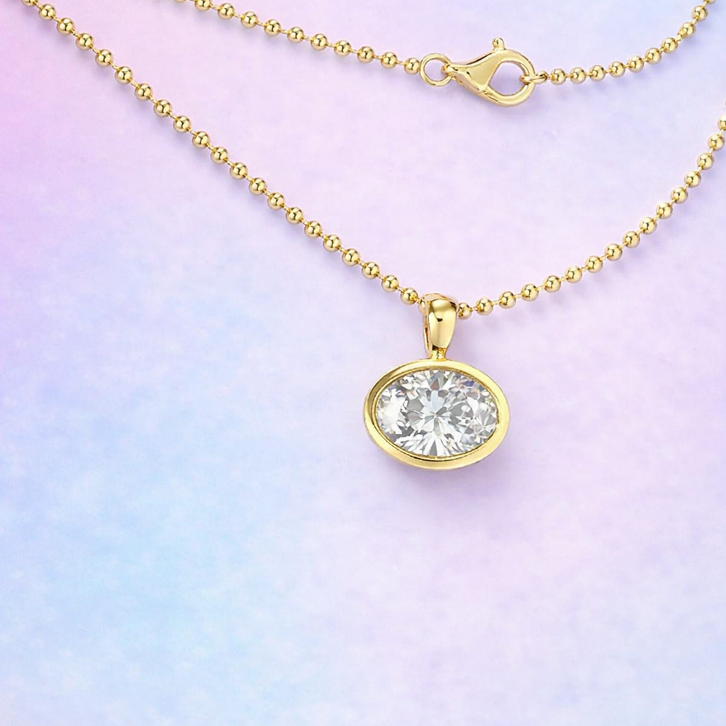 East west 3 CT Oval cut Bezel set moissanite pendant | WOKE