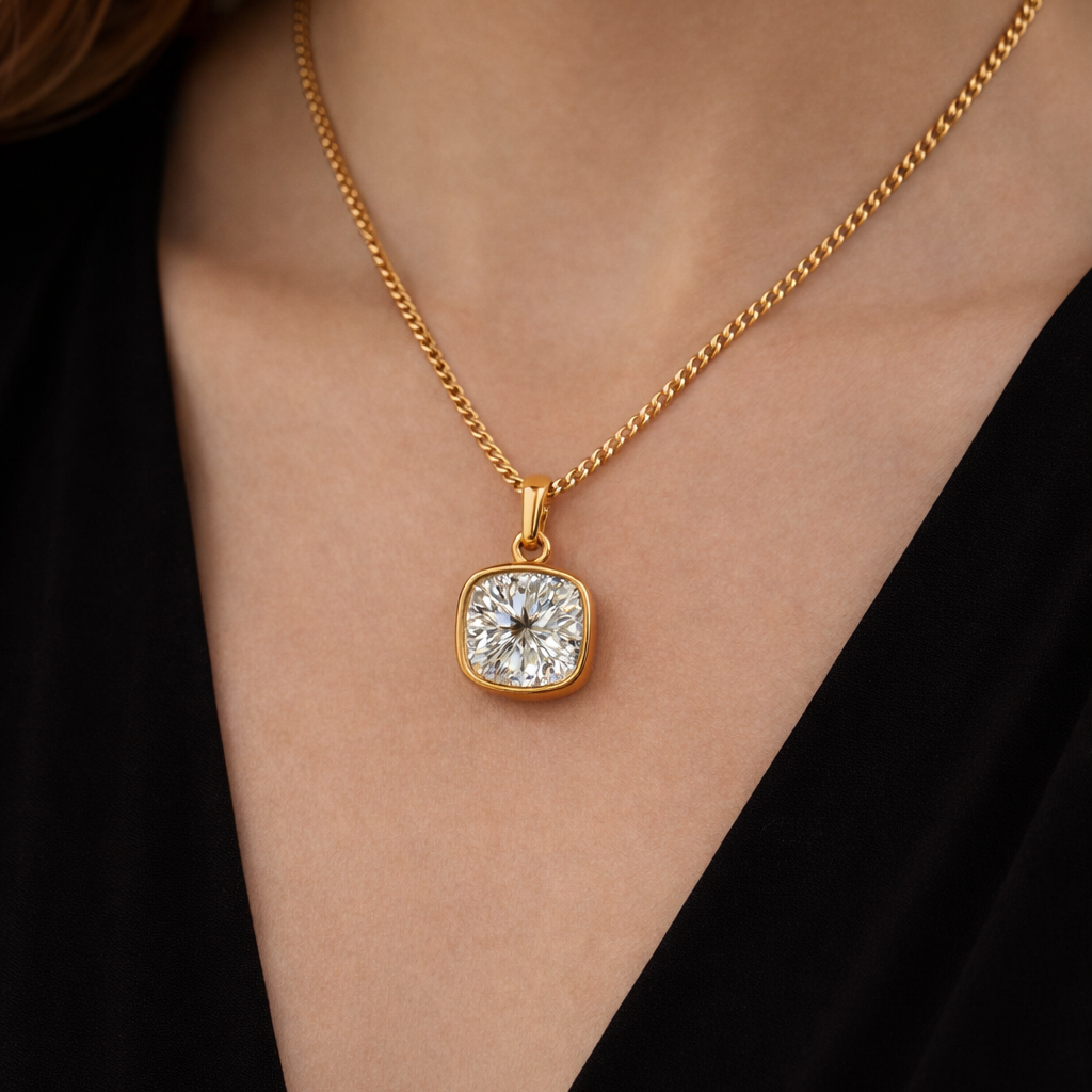 East west 1.3 CT Cushion  moissanite pendant | WOKE