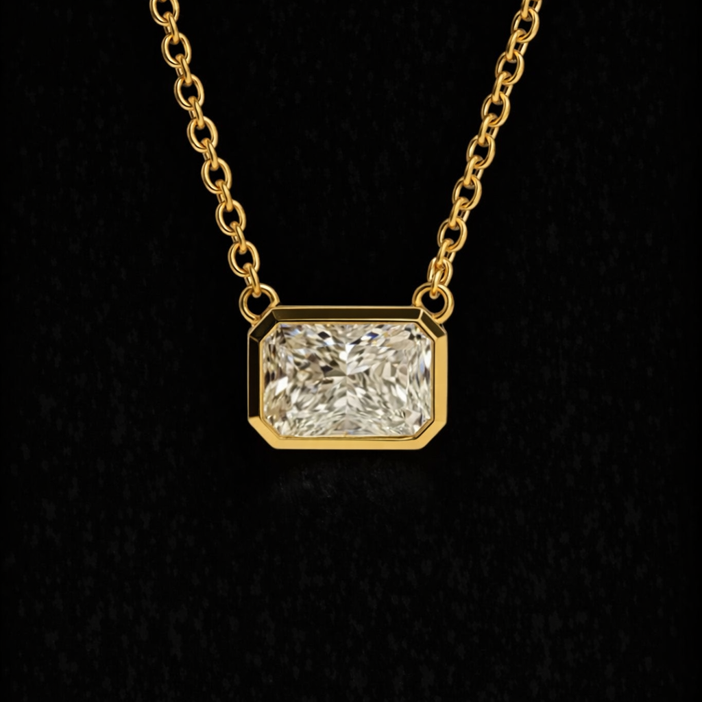 East west 2.5 CT Radiant  moissanite pendant | WOKE