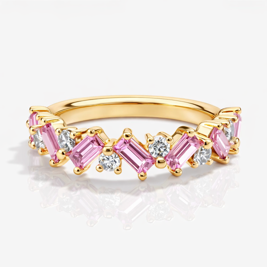 Romantic Emerald Pink Sapphire And Diamond Ring in 925 Silver | WOKE