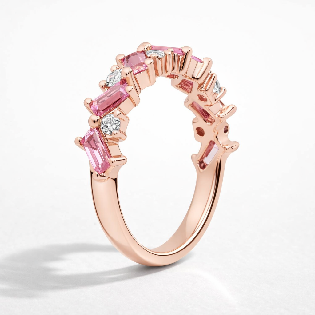 Romantic Emerald Pink Sapphire And Diamond Ring in 925 Silver | WOKE