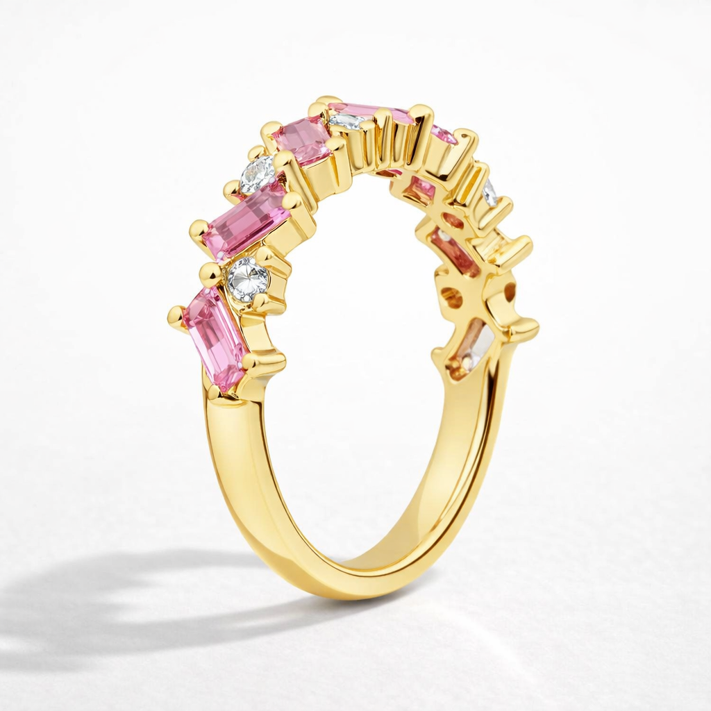Romantic Emerald Pink Sapphire And Diamond Ring in 925 Silver | WOKE