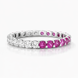 Half And Half Pink Sapphire And Diamond Eternity Ring In 925 Silver |WOKE