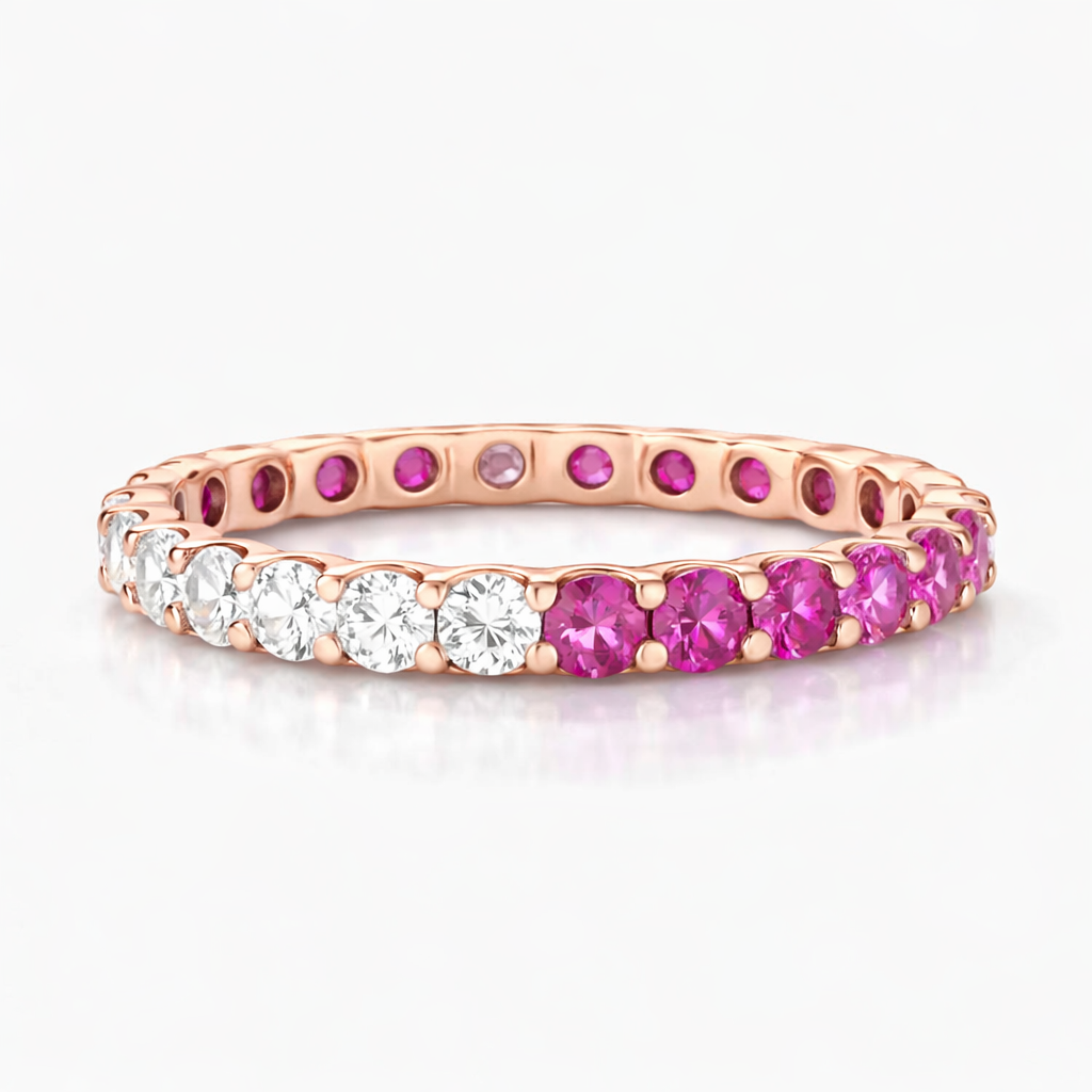 Half And Half Pink Sapphire And Diamond Eternity Ring In 925 Silver |WOKE