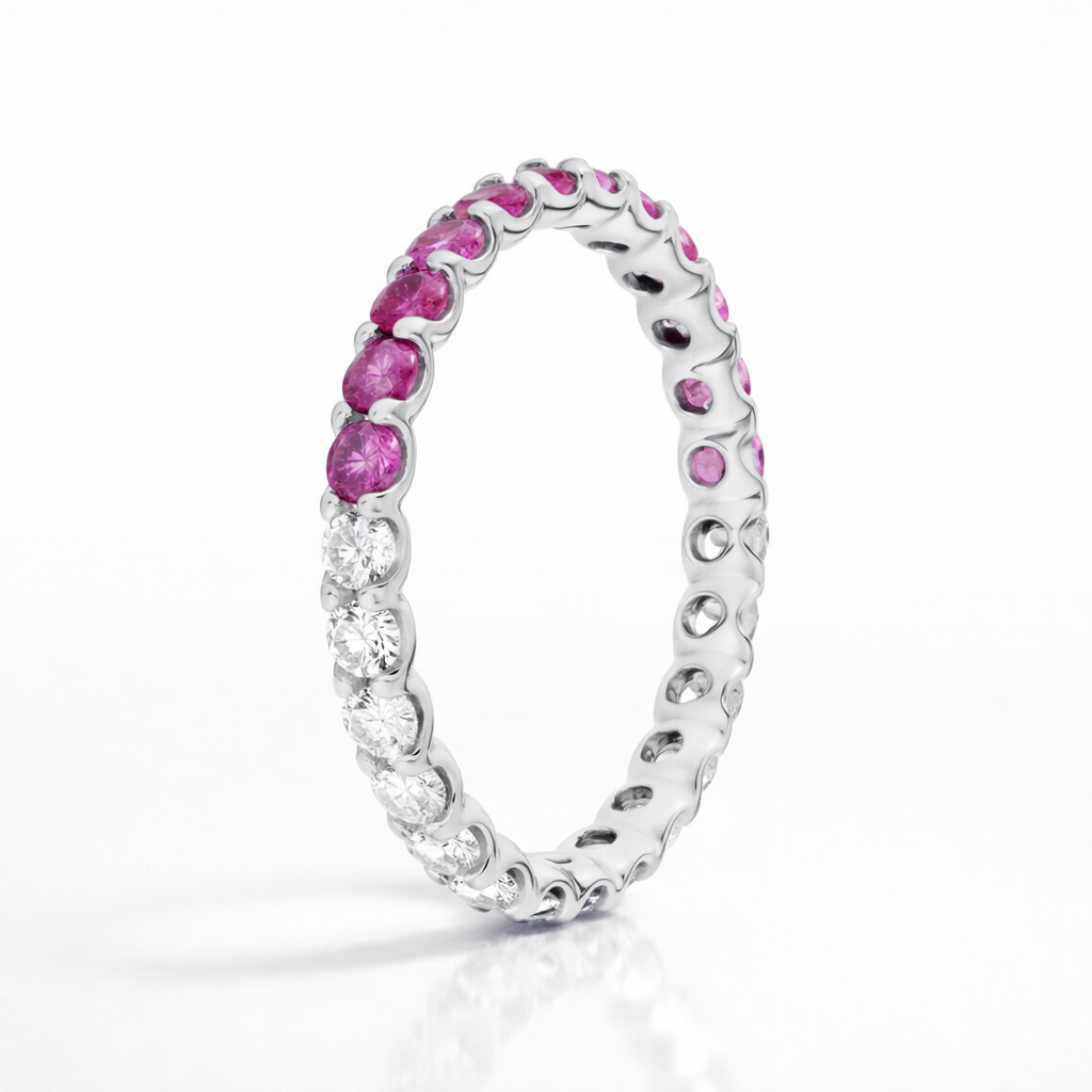 Half And Half Pink Sapphire And Diamond Eternity Ring In 925 Silver |WOKE
