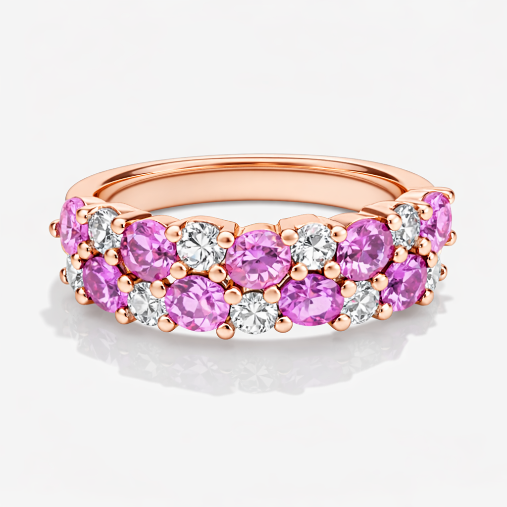 Romantic Double Row Pear Pink Sapphire And Diamond Ring In 925 Silver |WOKE