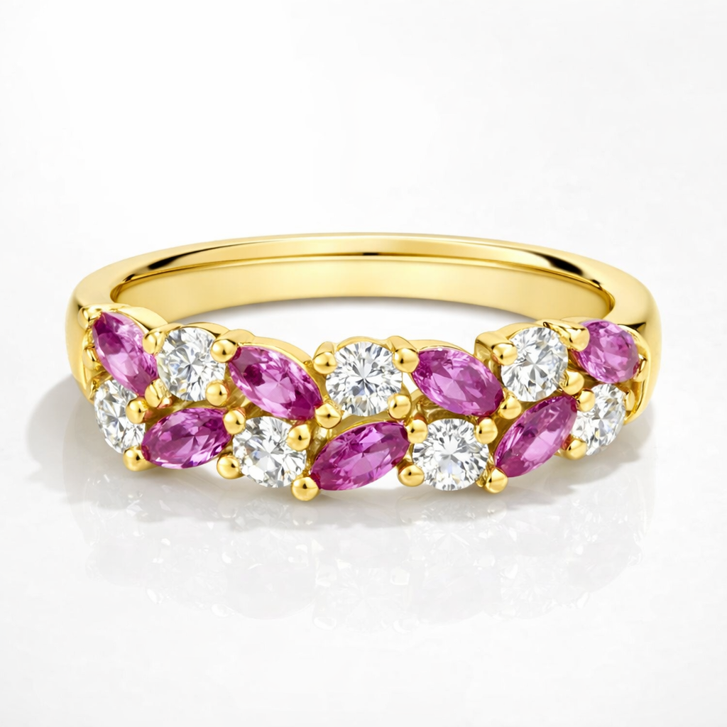 Romantic Marquise Pink Sapphire And Diamond Ring In 925 Silver